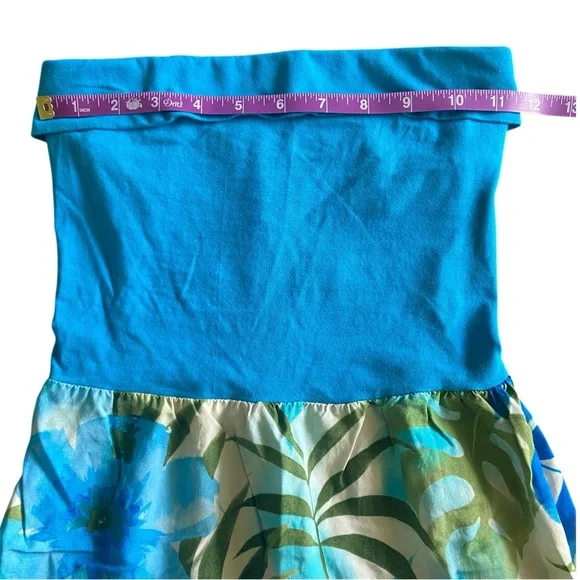 Puanani Vintage Hawaiian Strapless Teal Hibiscus Leaves Vacation Dress Size XS - Picture 5 of 7